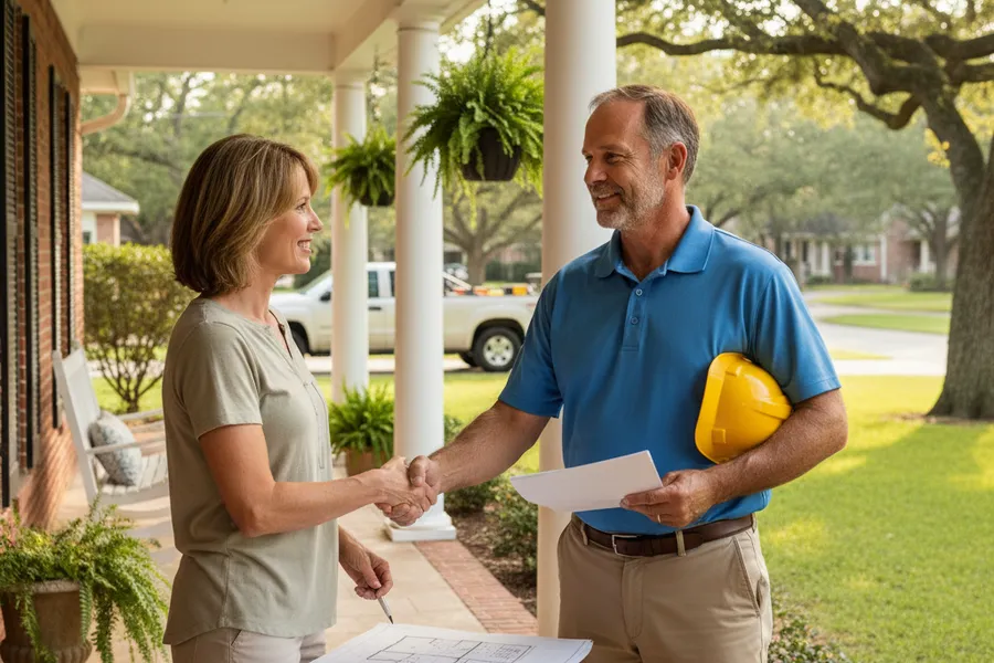 A Terracotta Construction estimator reviewing a project with a homeowner