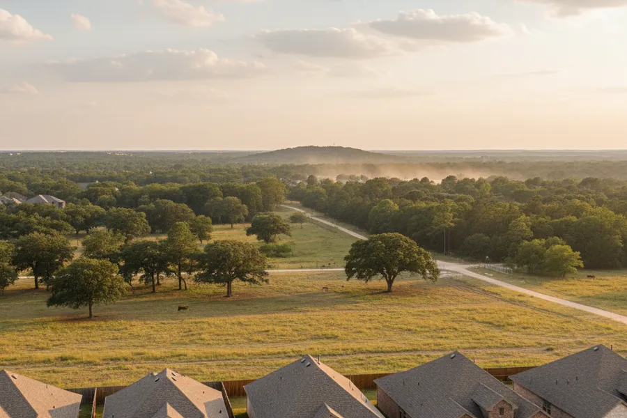 New residential homes and a large acreage property side by side in the Magnolia, Texas area