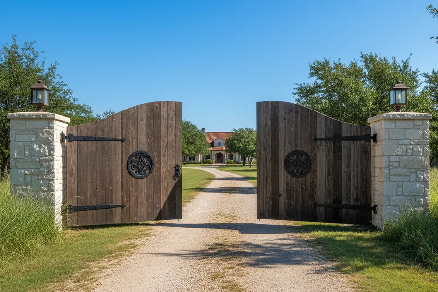 Custom wood and metal gate installation in Texas