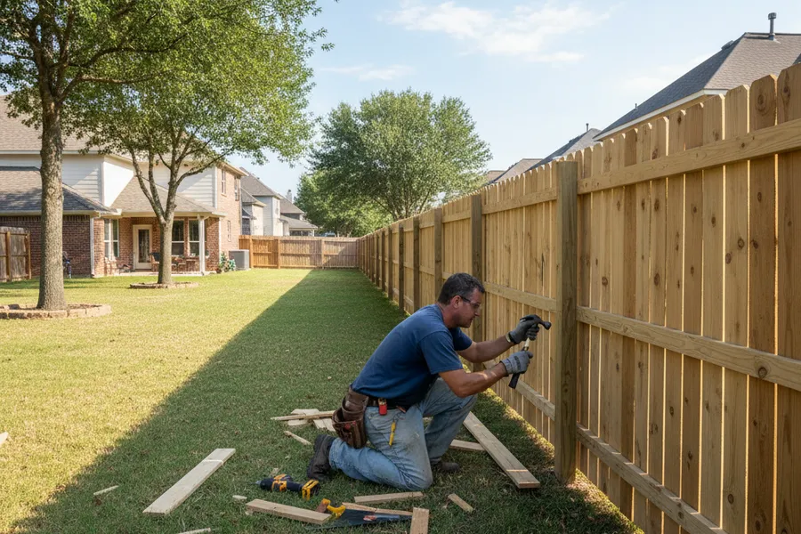 Repairing a damaged wood fence section in Montgomery County, TX