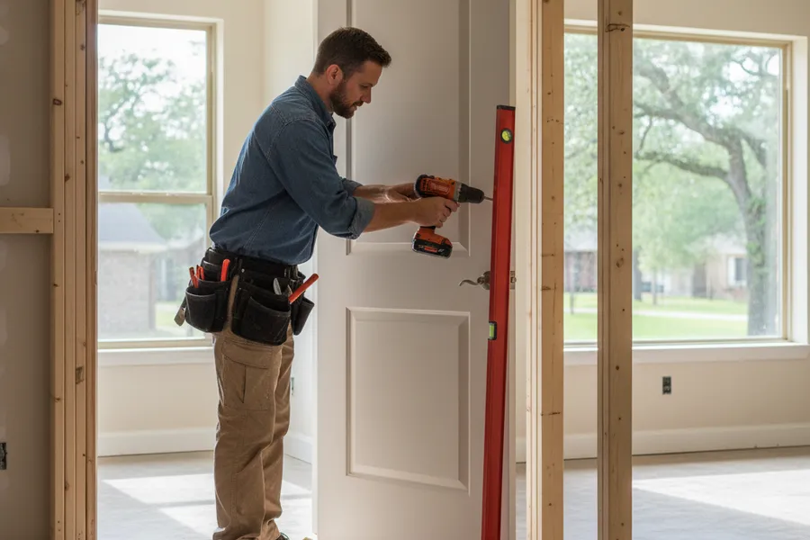 Installing and adjusting an interior door in a Texas home